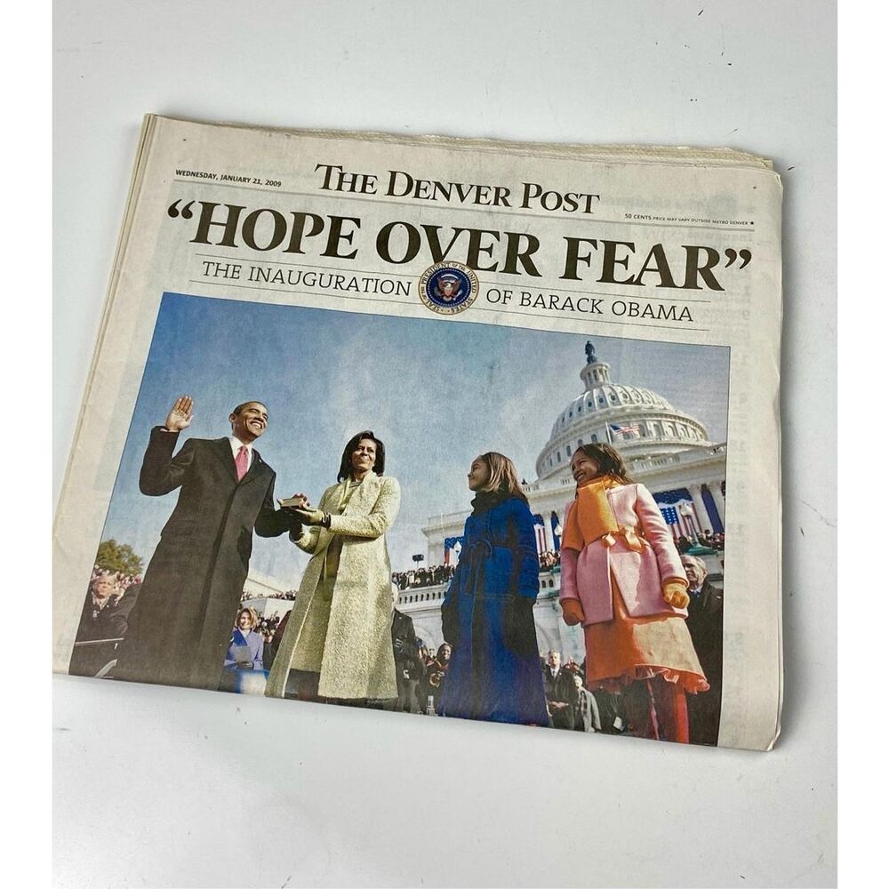 The Denver Post Hope Over Fear Barack Obama Inauguration Newspaper Jan 21, 2009